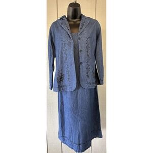 Country Concept Jacket Dress Set Womens S Blue Denim‎ Embroidered Floral 2 Piece